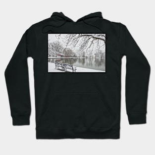 Snowy Benches by the Lake Hoodie